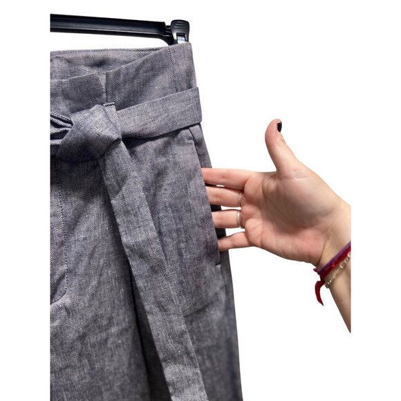 Banana Republic Paperbag Waist Linen Blend Trousers Blue Size 4 Quiet Luxury - Picture 8 of 15